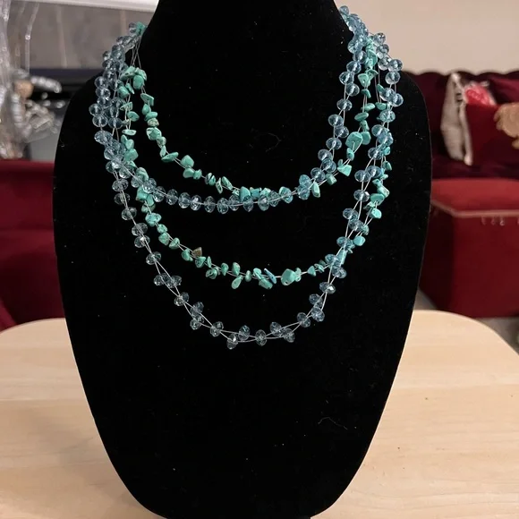 Blue and Turquoise Beaded Necklace - Picture 2 of 2